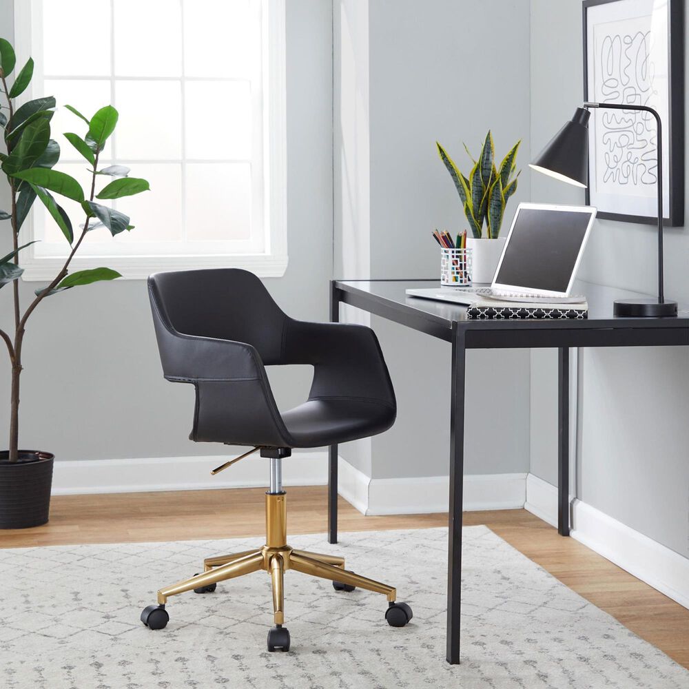 Lumisource Margarite Task Chair with Black Faux Leather Cushion in Gold, , large