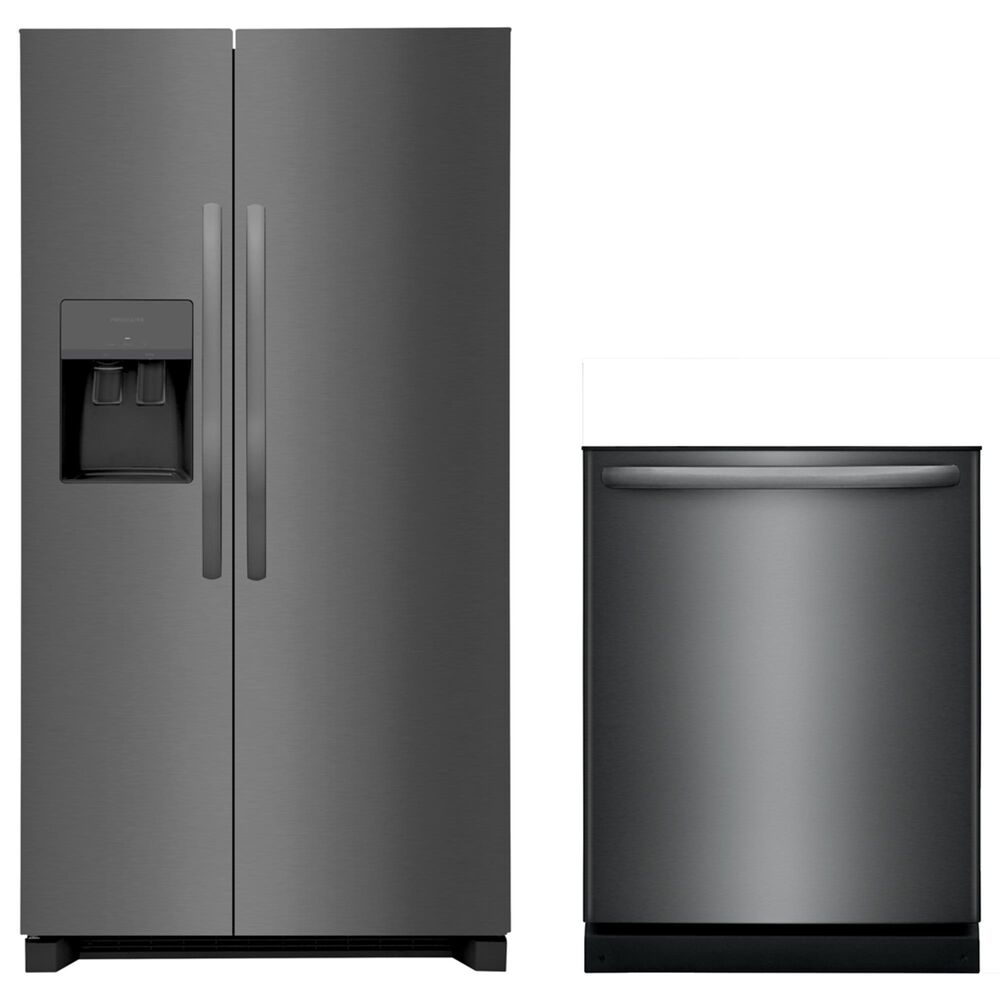 Frigidaire 2-Piece Kitchen Package with 25.6 Cu. Ft. Freestanding Side by Side Refrigerator and Built-In Dishwasher in Black Stainless Steel, , large