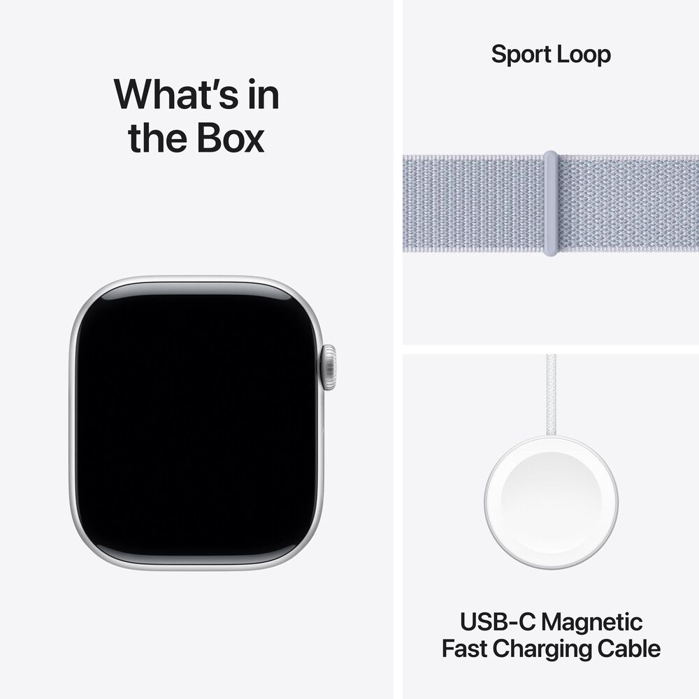 Apple Watch Series 10 GPS + Cellular 46mm Silver Aluminum Case with Blue Cloud Sport Loop, , large