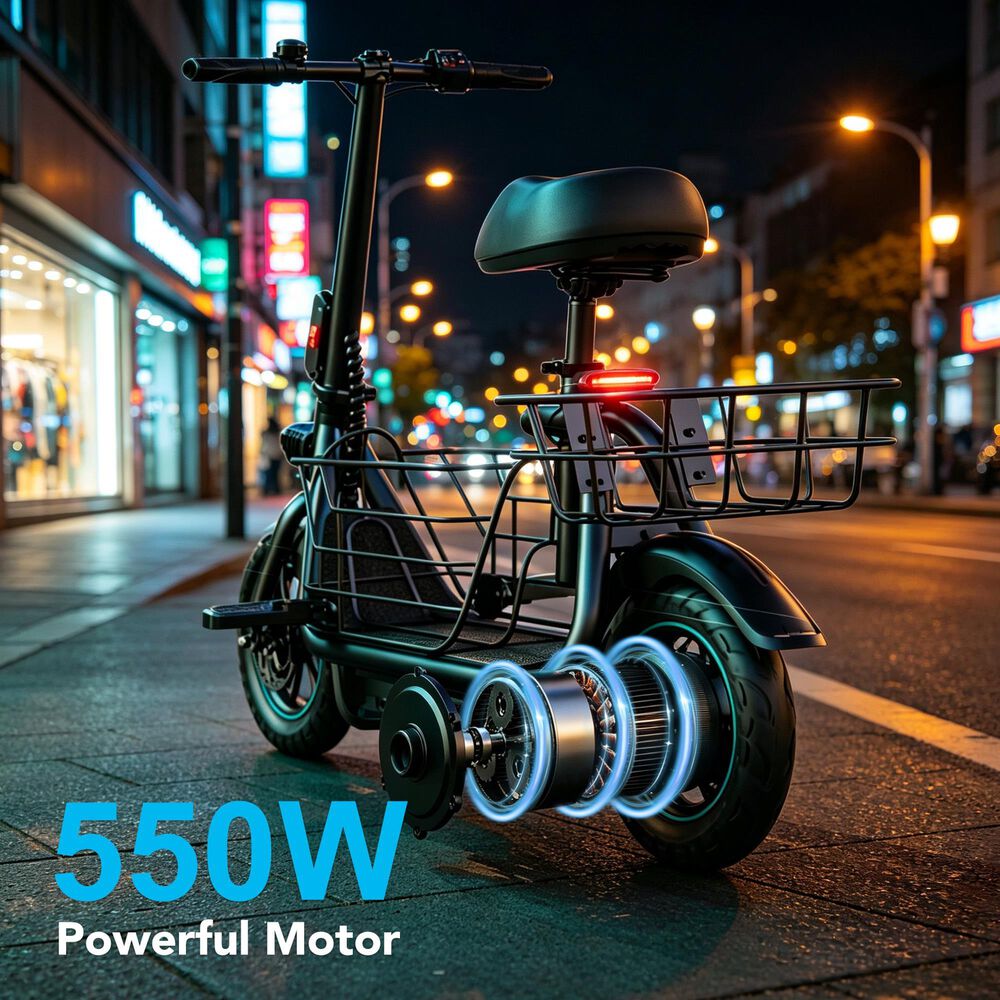 HOMLUX 550W 20-Mile Adults Electric Scooter with Pet Basket in Black, , large