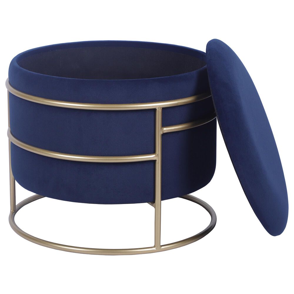 Rta Products Elegant Storage Ottoman with Gold Frame in Blue, , large