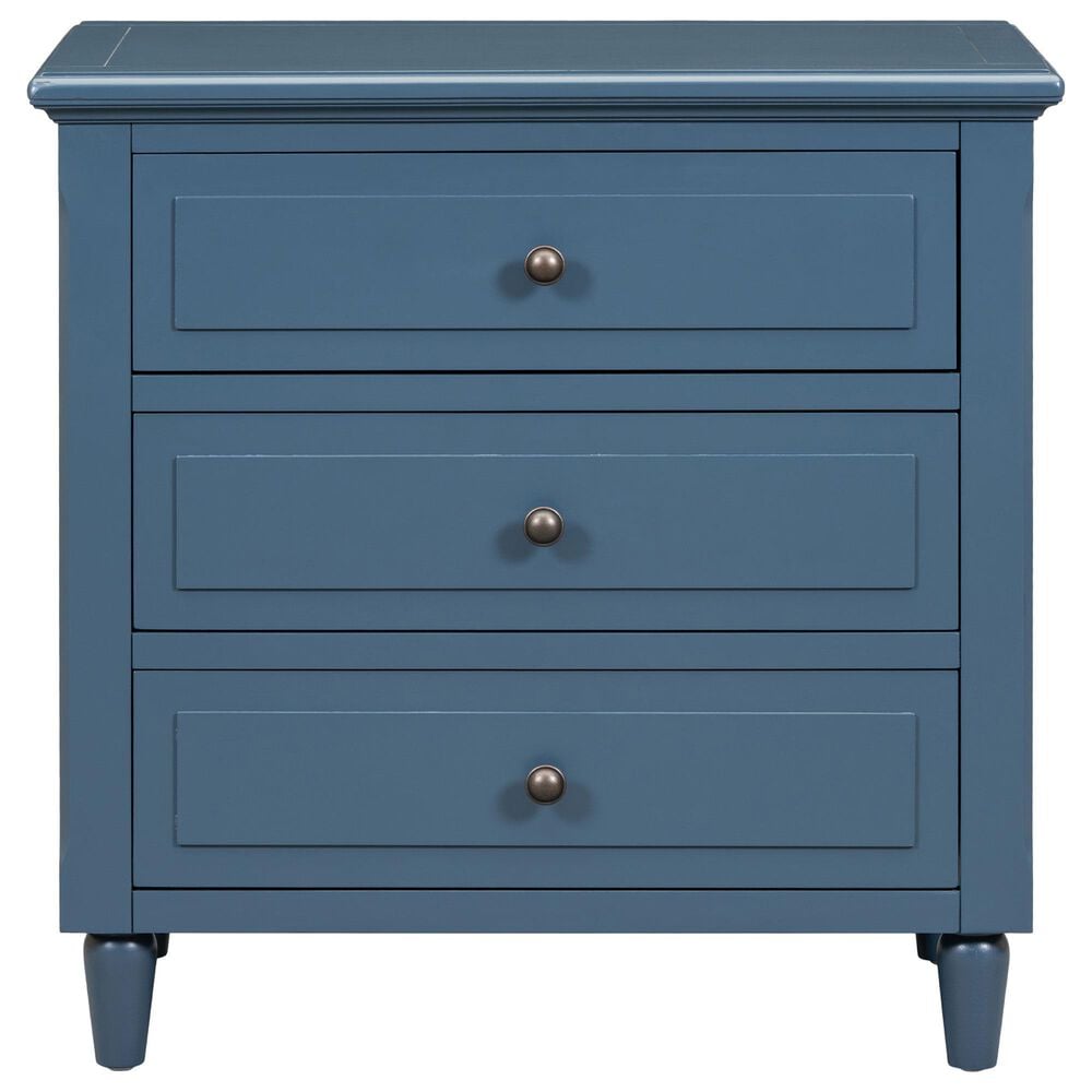 Hearth and Haven 3-Drawer Nightstand with Smooth Gliding Rails in Blue, , large