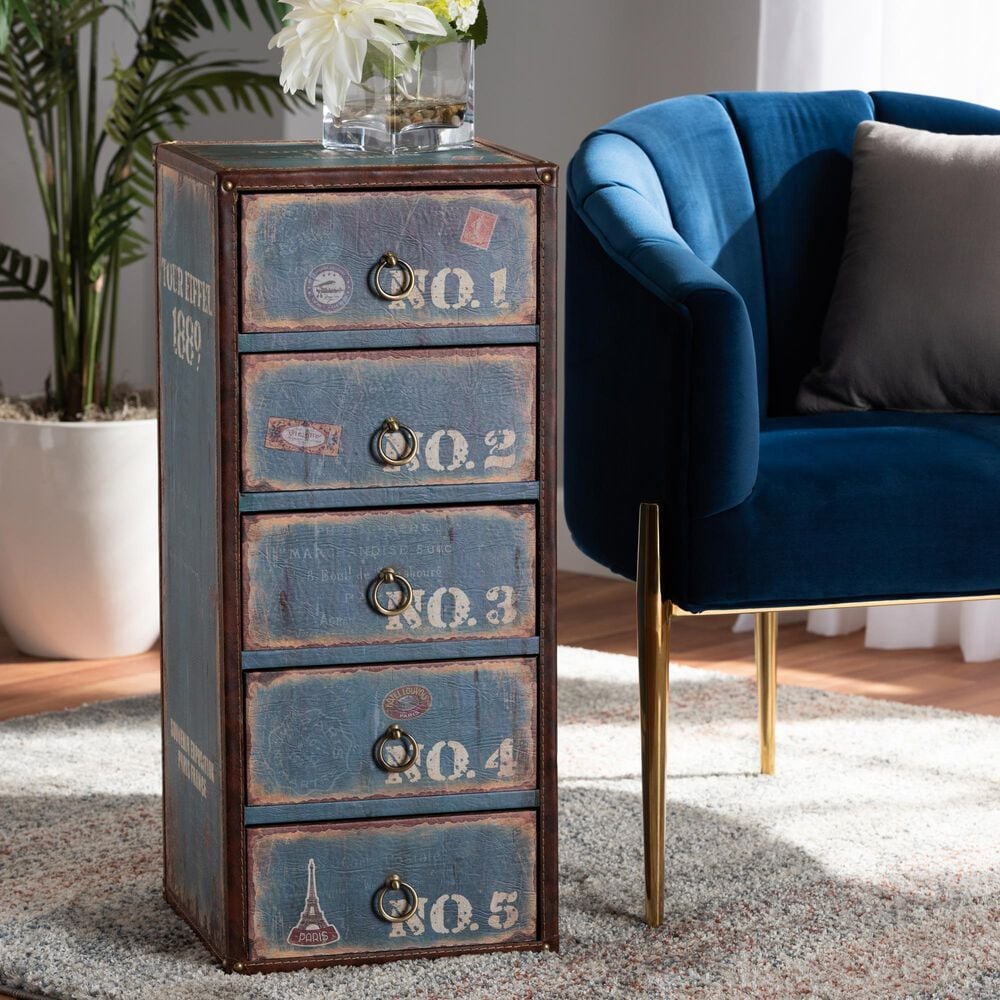 Baxton Studio Alba 5-Drawer Accent Storage Cabinet in Blue, , large