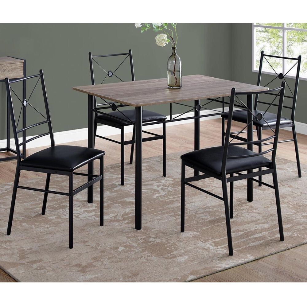 Monarch Specialties 5-Piece Dining Set in Black and Light Brown, , large