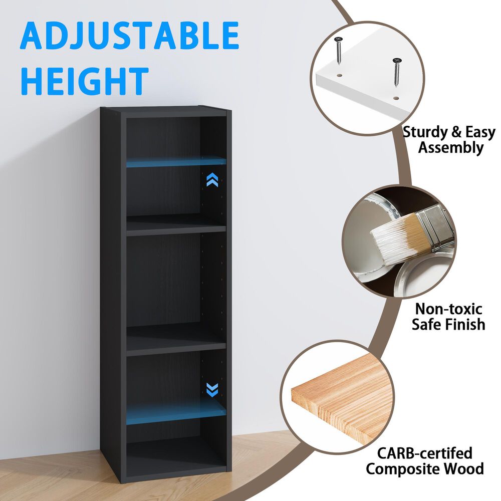 HOMLUX 3-Tier Bookcase Open Multipurpose Display Rack with Adjustable Shelves in Blackwood, , large