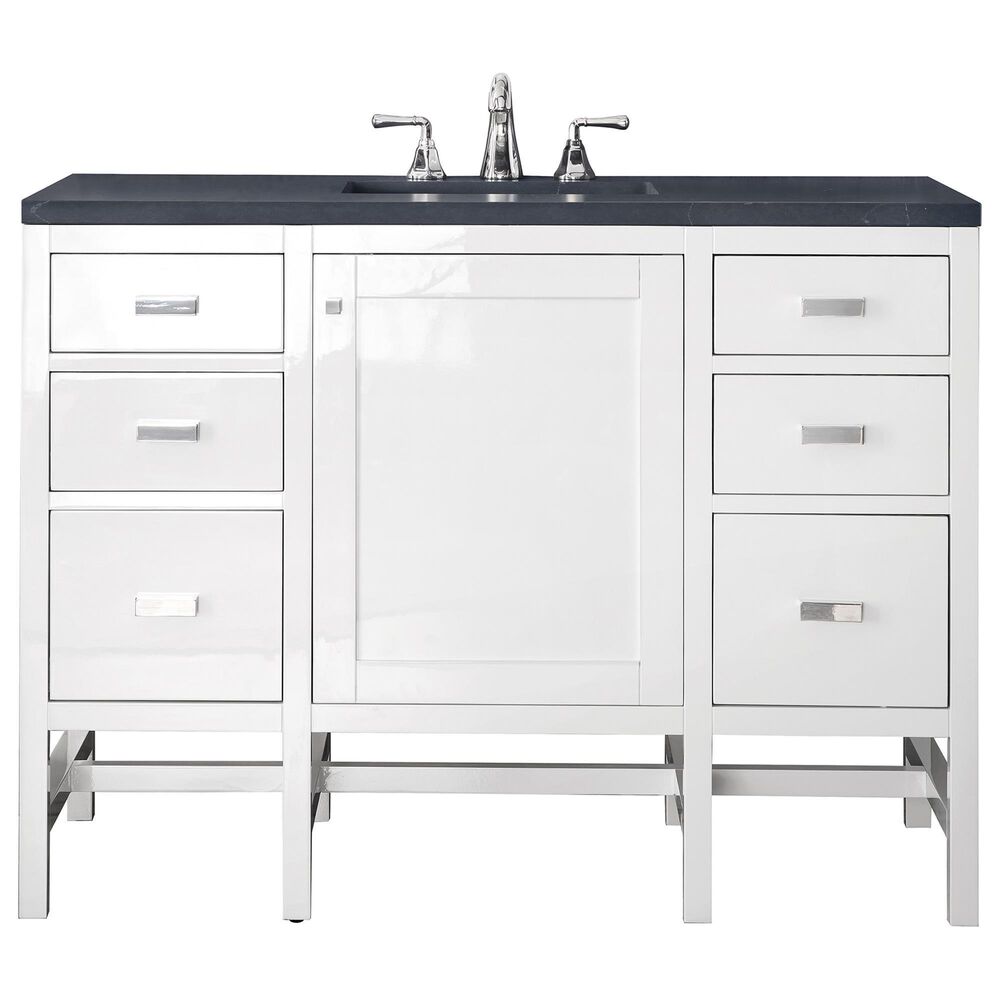 James Martin Vanities Addison 48" Single Bathroom Vanity in Glossy White with 3 cm Charcoal Soapstone Quartz Top and Rectangular Sink, , large