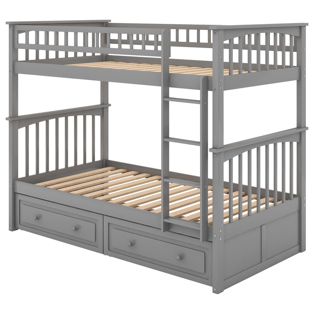 Hearth and Haven Twin over Twin Convertible Bunk Bed with Drawers in Gray, , large