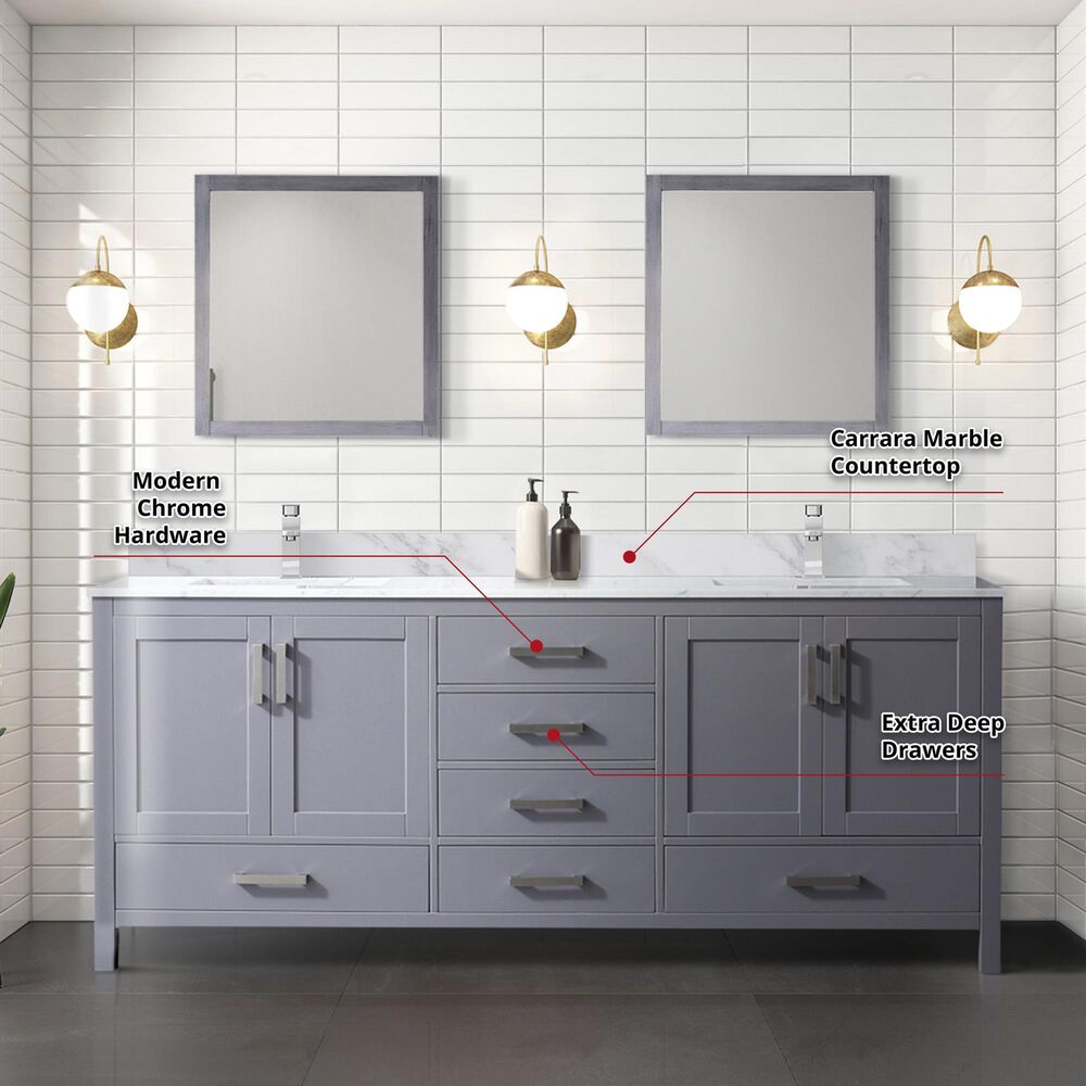 Lexora Home Jacques 80&quot; Double Bathroom Vanity in Dark Grey with 2 cm White Carrara Marble Top and Rectangular Sinks, , large