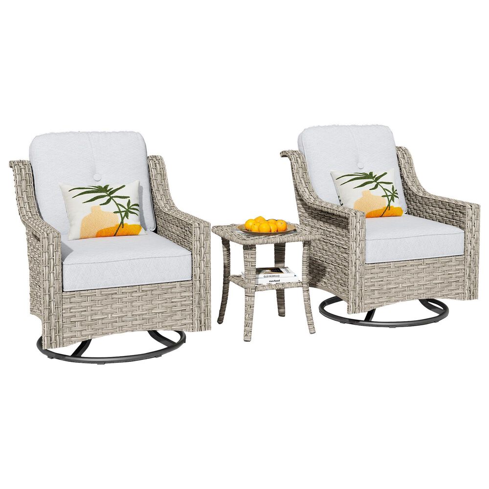 HOMLUX 3-Piece Outdoor Swivel Rocking Chair Set and Side Table in Gray, , large