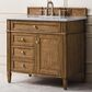 James Martin Vanities Brittany 36" Single Bathroom Vanity in Saddle Brown with 3 cm Eternal Jasmine Pearl Quartz Top and Rectangular Sink, , large