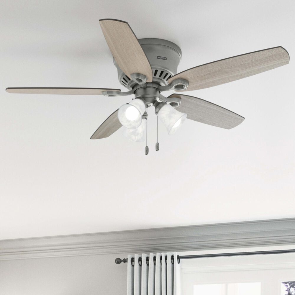 Hunter Builder Low Profile 52&quot; Ceiling Fan with Lights in Matte Silver, , large