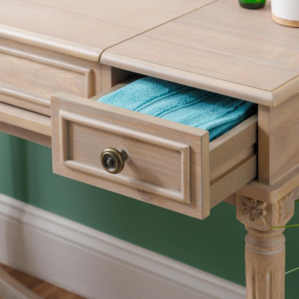 Linon Home Decor Cyndi Vanity with Stool in Grey Wash, , large