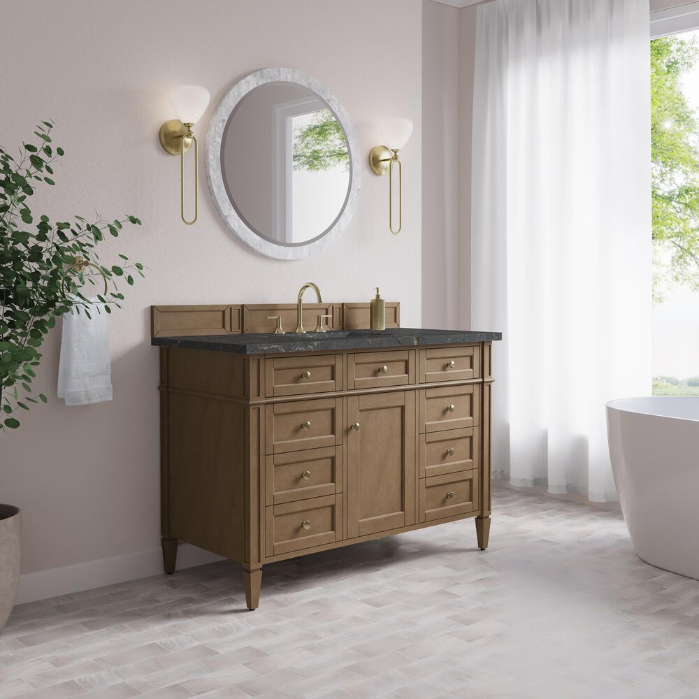 James Martin Brittany 48" Single Bathroom Vanity in Pecan with 3 cm Parisien Bleu Silestone Top and Rectangular Sink, , large
