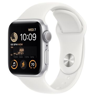 Apple Watch SE GPS 44mm Silver Aluminum Case with White Sport Band - S/M (Latest Model), , large