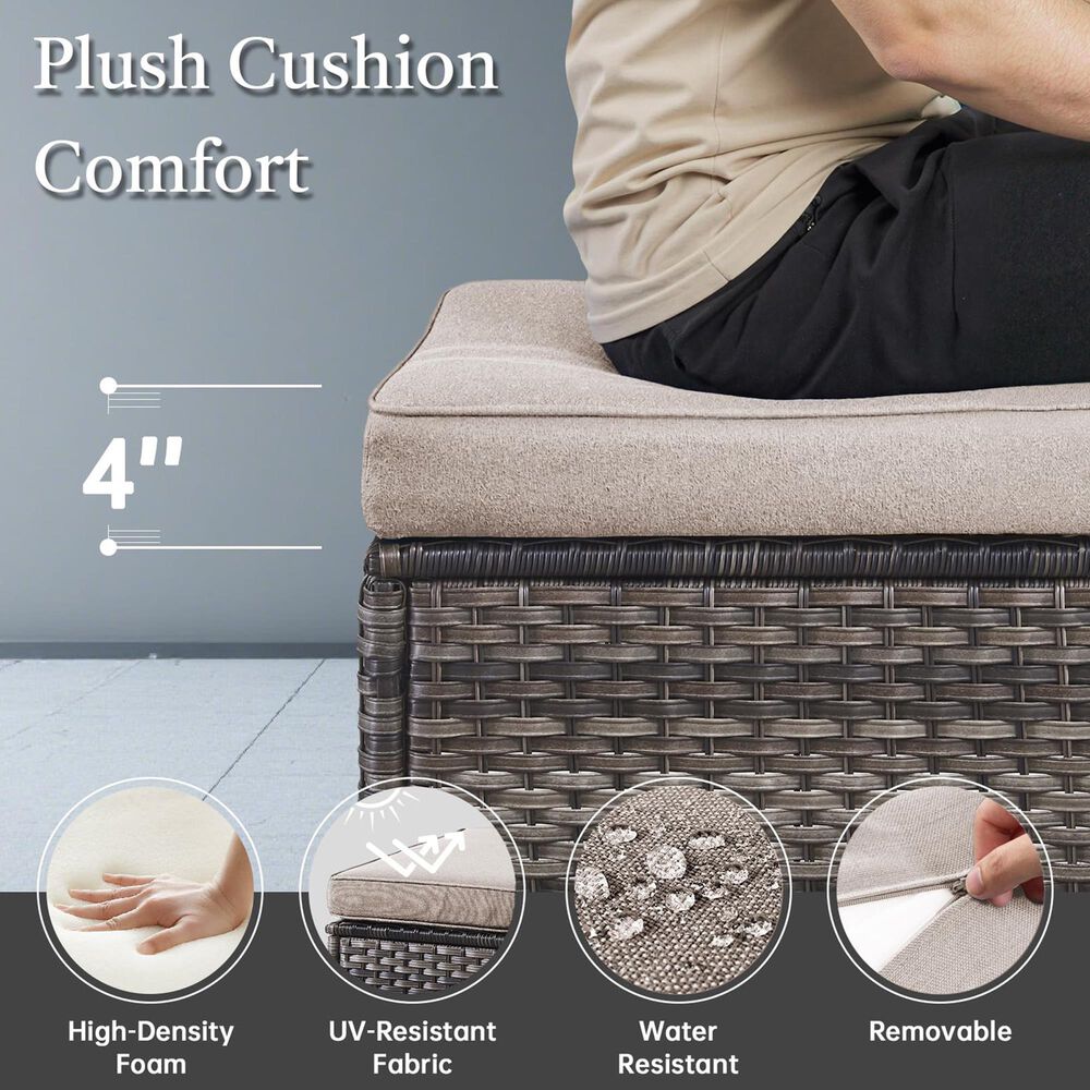 Sunwell Garden Outdoor Ottoman with Gray Rattan in Beige (Set of 2), , large