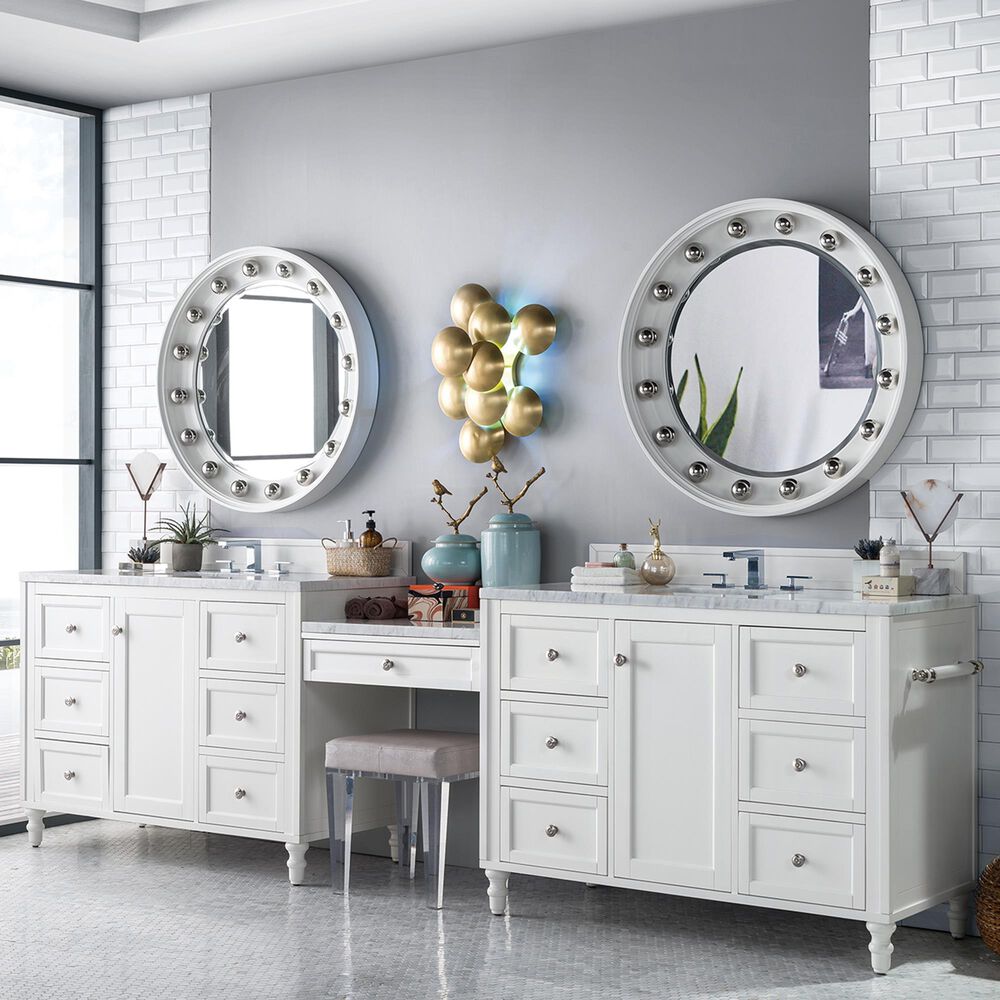 James Martin Copper Cove Encore 122" Double Vanity in Bright White with 3 cm Arctic Fall Solid Surface Top, , large