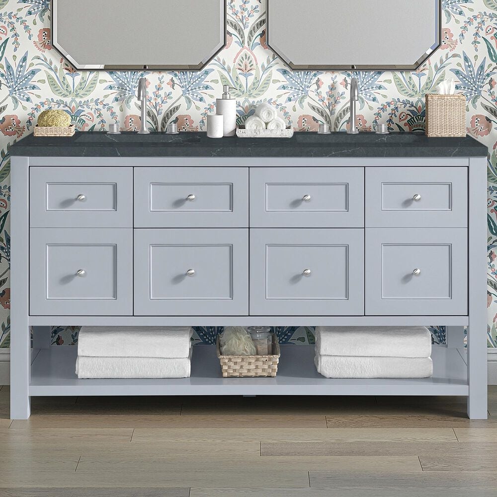 James Martin Vanities Breckenridge 60&quot; Double Bathroom Vanity in Serenity Blue with 3 cm Charcoal Soapstone Quartz Top and Rectangular Sinks, , large