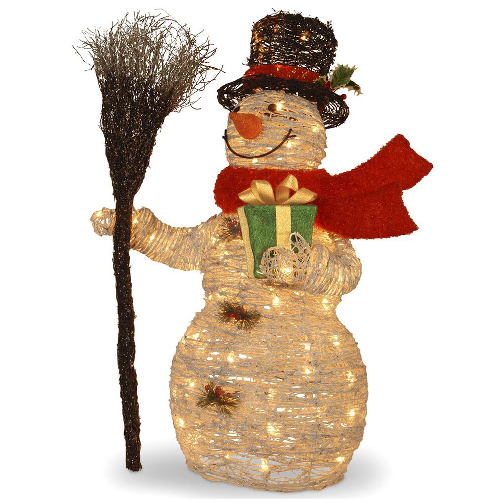 National Tree Pre-Lit 35" White Rattan Snowman, , large