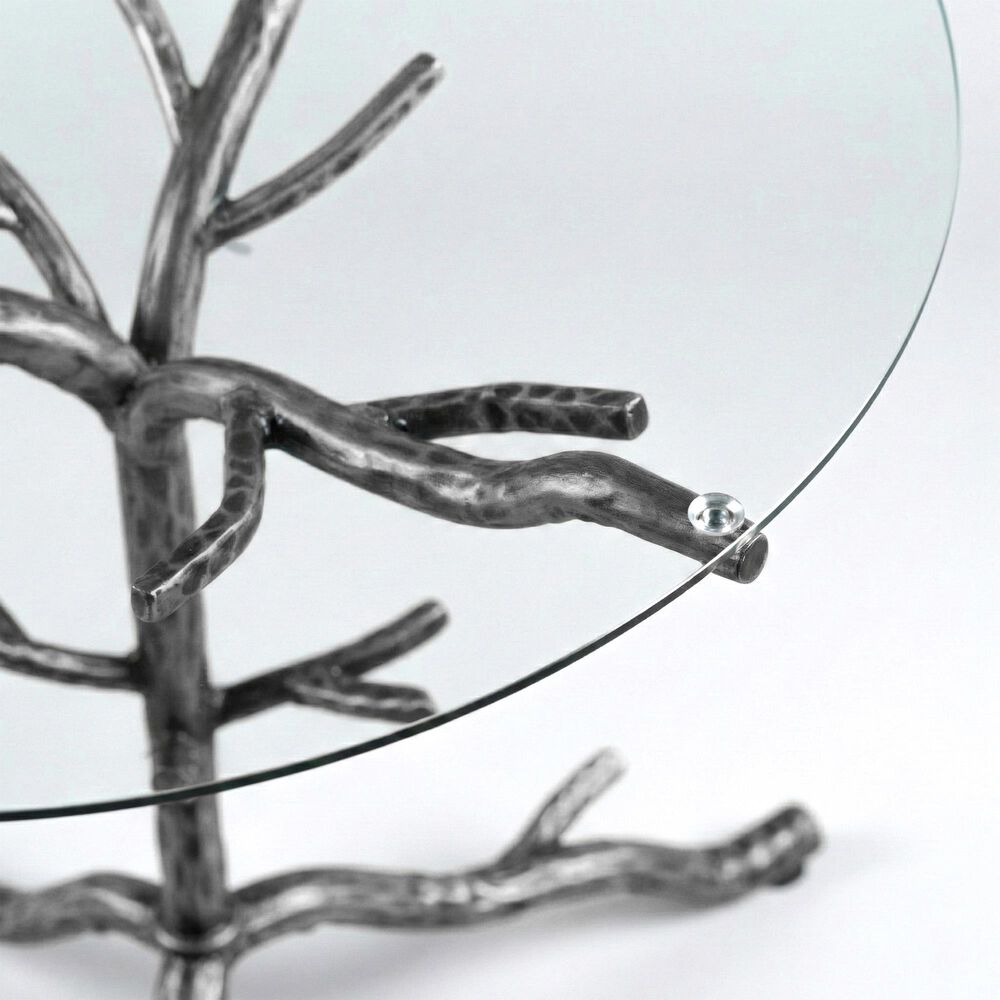 Furniture of America Lalia Side Table with Tempered Glass Top and Tree Branch Base in Gun Metal, , large