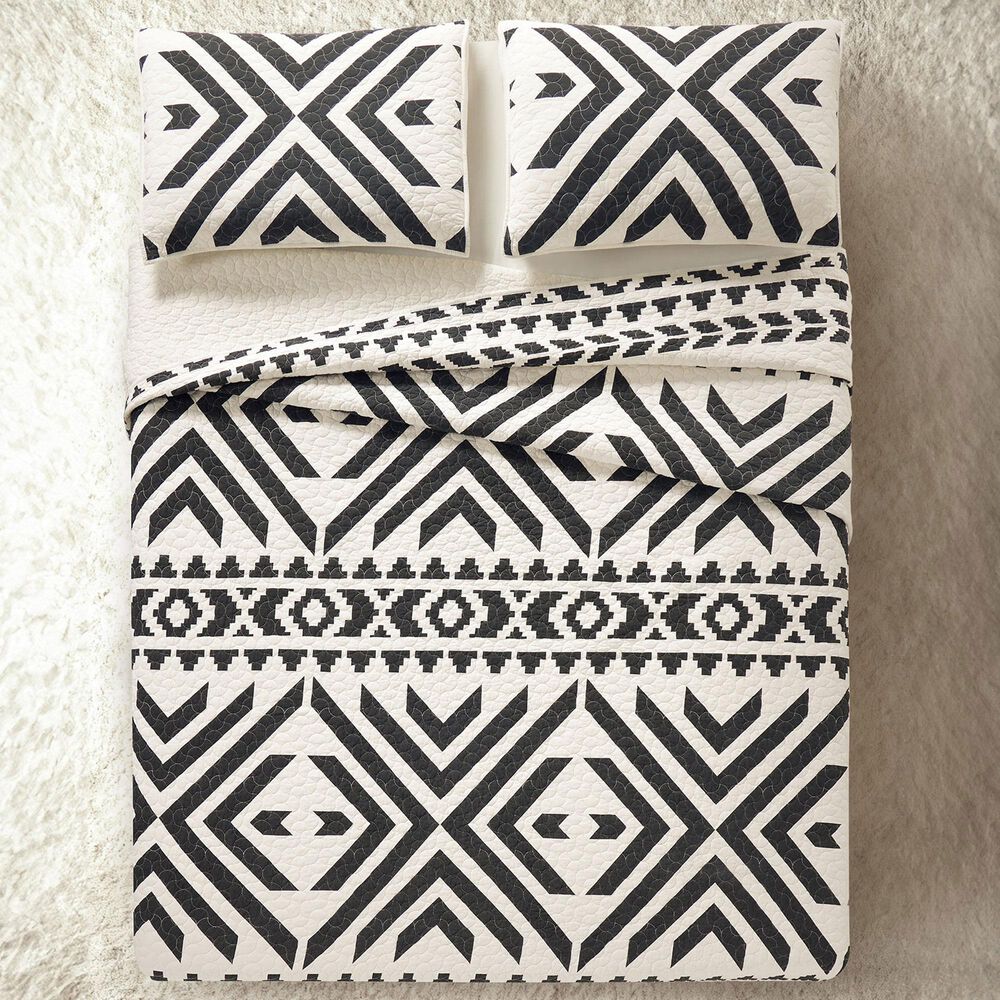 Peking Handicraft Queen Ranch 3-Piece Full/Queen Quilt Set in Black and White, , large