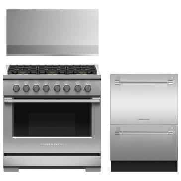 Fisher & Paykel 3-Piece Kitchen Package with 5.3 Cu. Ft. Gas Range and Wall Range Hood in Stainless Steel, , large