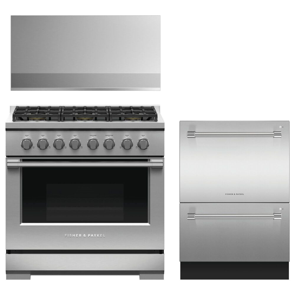 Fisher & Paykel 3-Piece Kitchen Package with 5.3 Cu. Ft. Gas Range and Wall Range Hood in Stainless Steel, , large