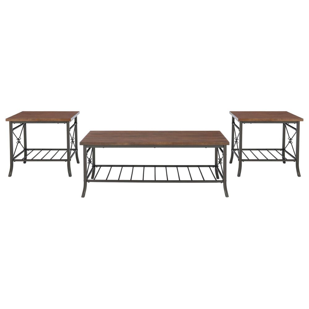 Linon Home Decor Harrison 3-Piece Occasional Table Set in Chestnut Brown and Dark Bronze, , large