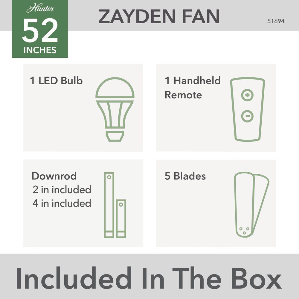 Hunter Zayden 52&quot; Ceiling Fan with LED Light in Matte Black, , large