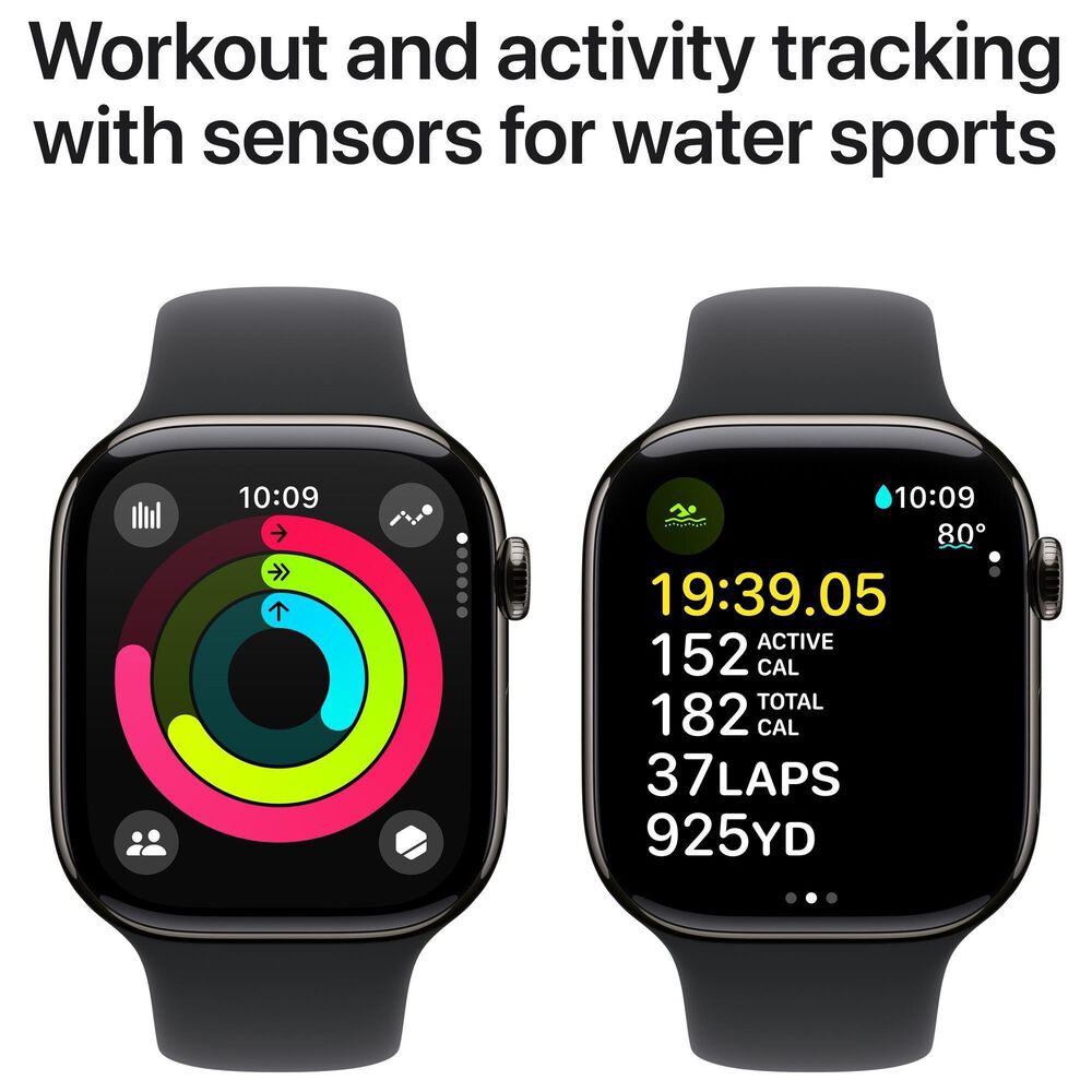 Apple Watch Series 10 GPS + Cellular 46mm Slate Titanium Case with Black Sport Band - S/M, , large