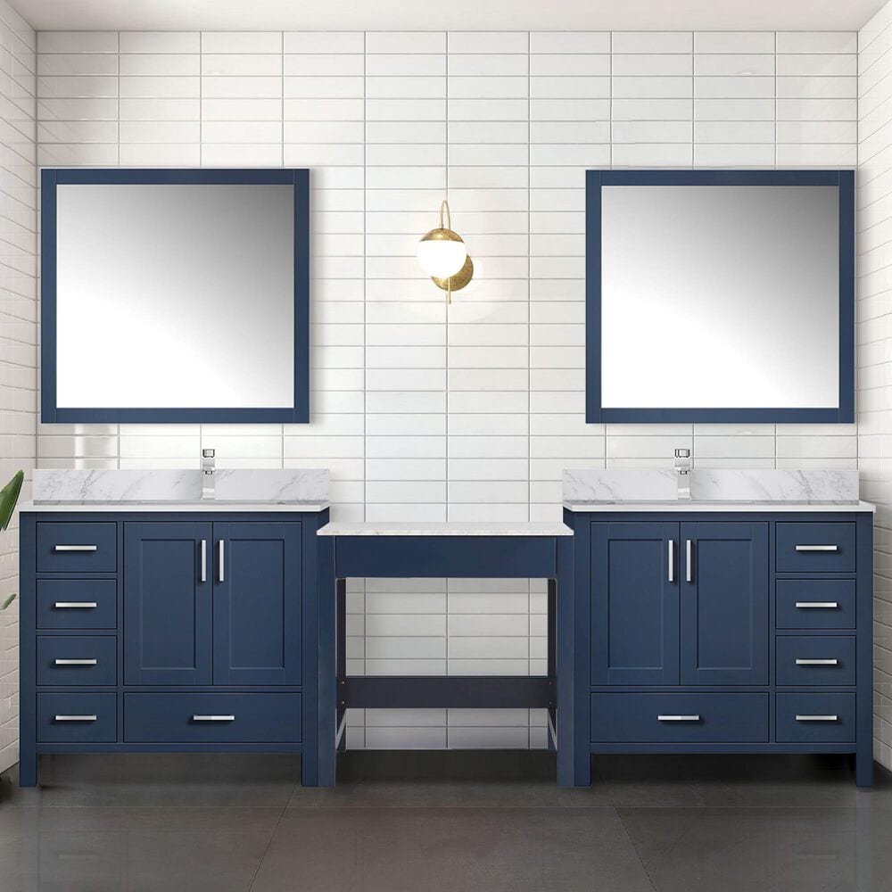 Lexora Home Coraline 102" Double Bathroom Vanity in Navy Blue with White Carrara Marble Top and Rectangular Sinks, , large