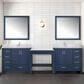 Lexora Home Coraline 102" Double Bathroom Vanity in Navy Blue with White Carrara Marble Top and Rectangular Sinks, , large