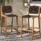 Hearth and Haven Outdoor Armless Barstool with Light Teak Frame in Dark Brown (Set of 2), , large