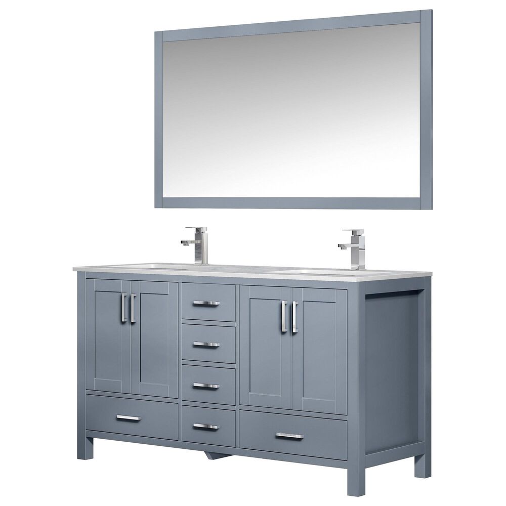 Lexora Home Jacques 60" Double Bathroom Vanity in Dark Grey with White Carrara Marble Top, Rectangle Sinks, Chrome Faucets and Mirror, , large