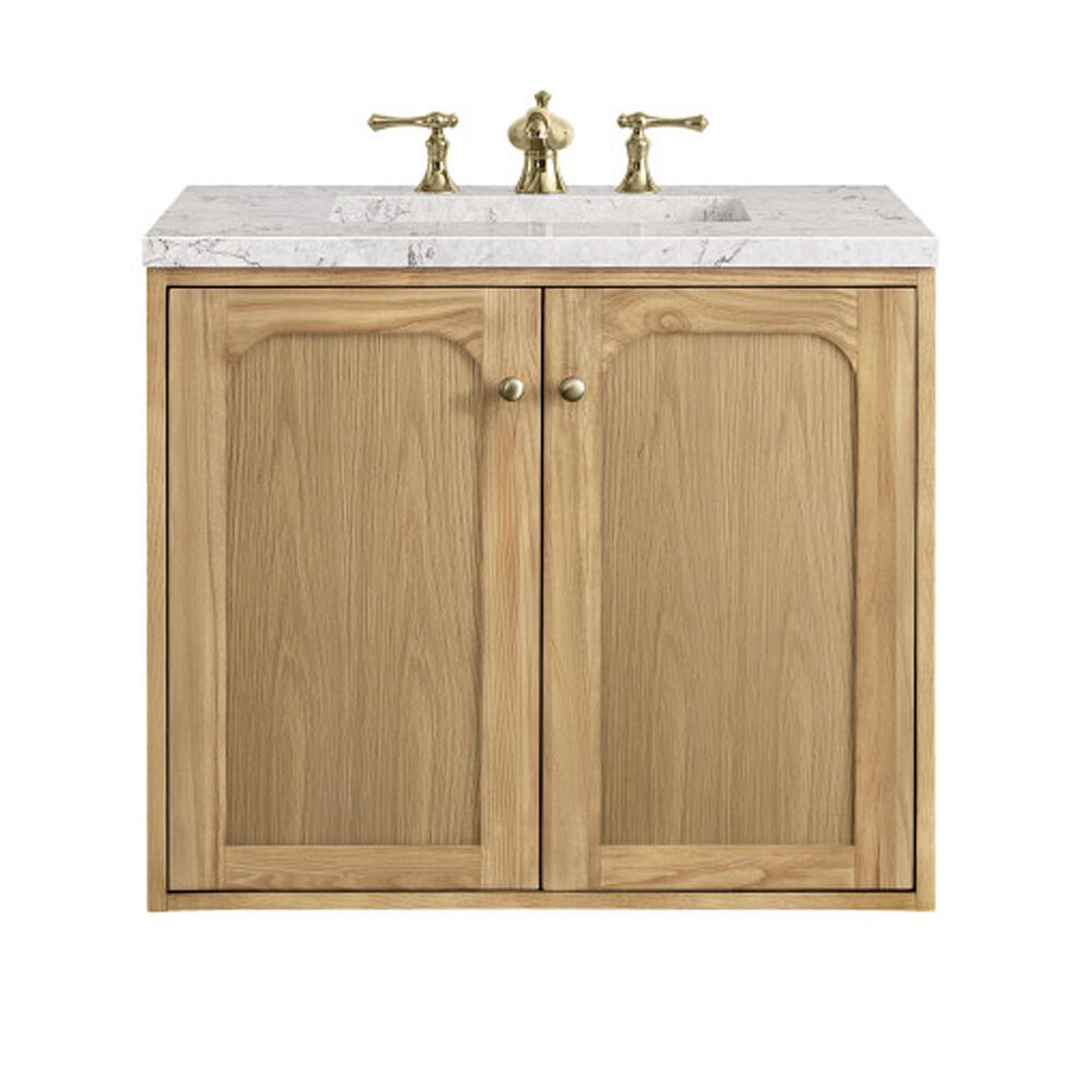 James Martin Vanities Laurent 30&quot; Single Bathroom Vanity in Light Natural Oak with 3 cm Eternal Jasmine Pearl Quartz Top and Rectangular Sink, , large