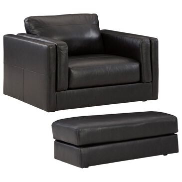 Ashley Amiata Stationary Chair and a Half with Ottoman Set in Onyx, , large
