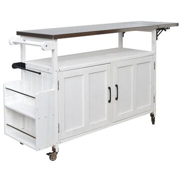 Hearth and Haven Outdoor Kitchen Island Cart with Adjustable Shelves and Stainless Steel Top in White, , large