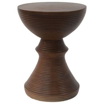 Hearth and Haven Outdoor Hourglass Concrete Side Table with Horizontal Ridges Design in Brown, , large