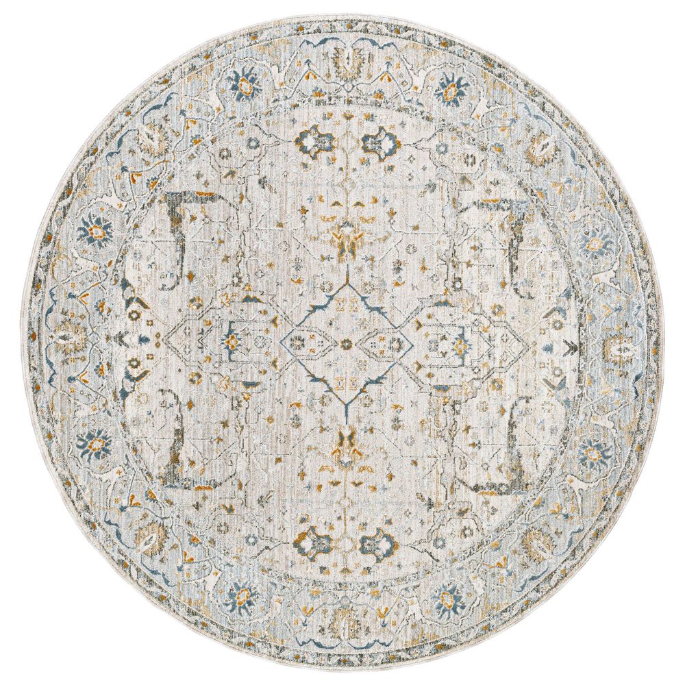Surya Dresden Taupe, Off-White, Dusty Sage, Deep Teal, Olive, Light Gray and Mustard 5"3" Round Area Rug, , large
