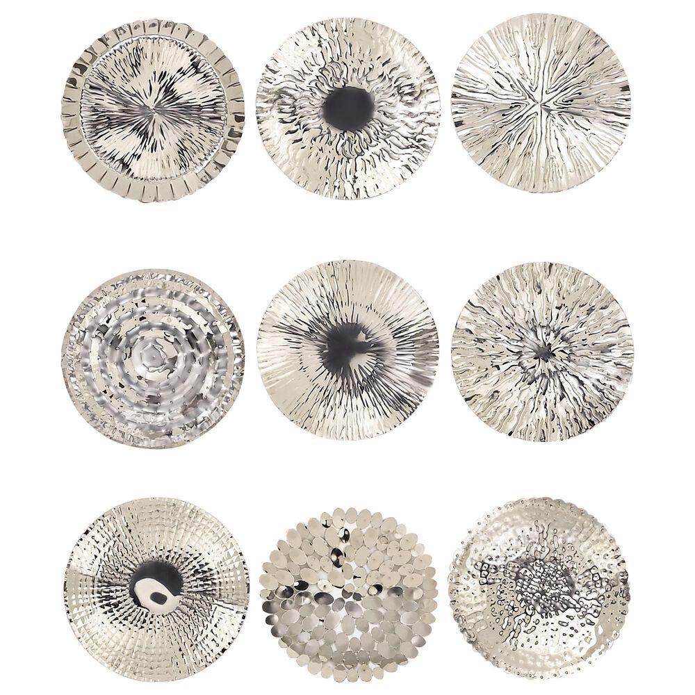 Maple and Jade 16" x 16" Round Plate Wall Decor with Hammered Design in Silver (Set of 9), , large
