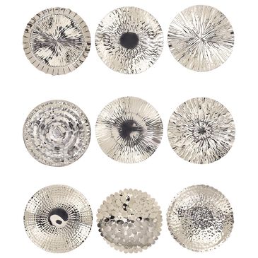 Maple and Jade 16" x 16" Round Plate Wall Decor with Hammered Design in Silver (Set of 9), , large