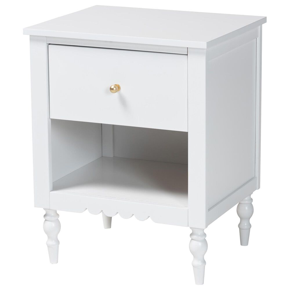 Baxton Studio Roni 1-Drawer Nightstand in White, , large