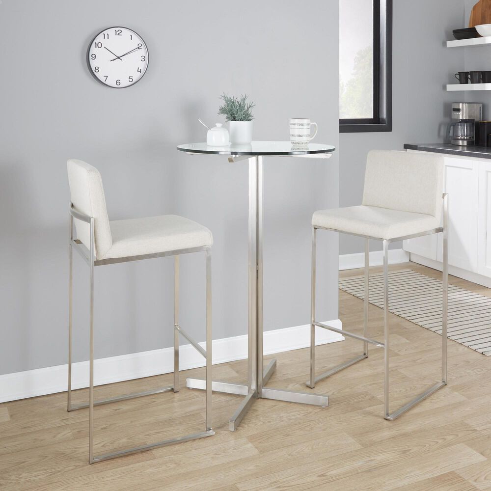 Lumisource Fuji High Back Barstool with Beige Fabric in Stainless Steel &#40;Set of 2&#41;, , large
