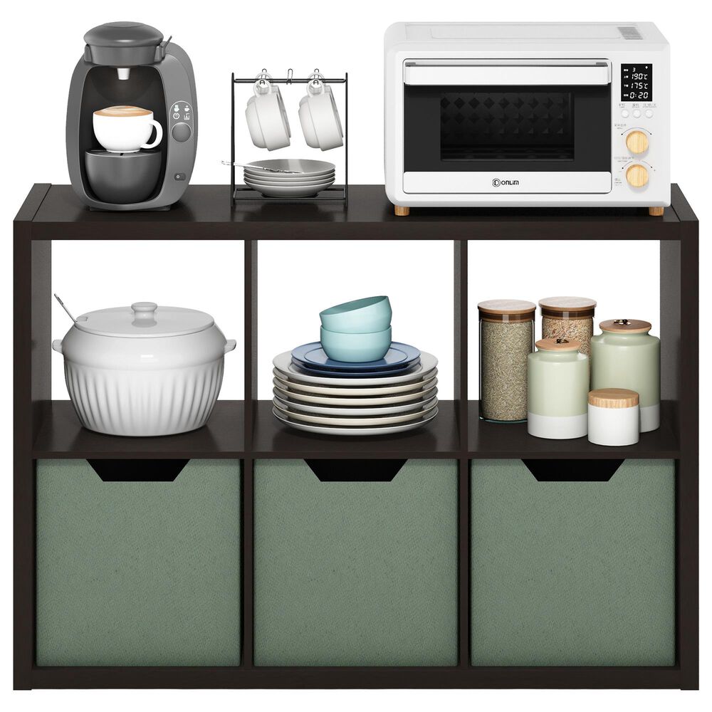 HOMLUX 6-Cube Reversible Open Back Bookshelf in Dark Oak, , large