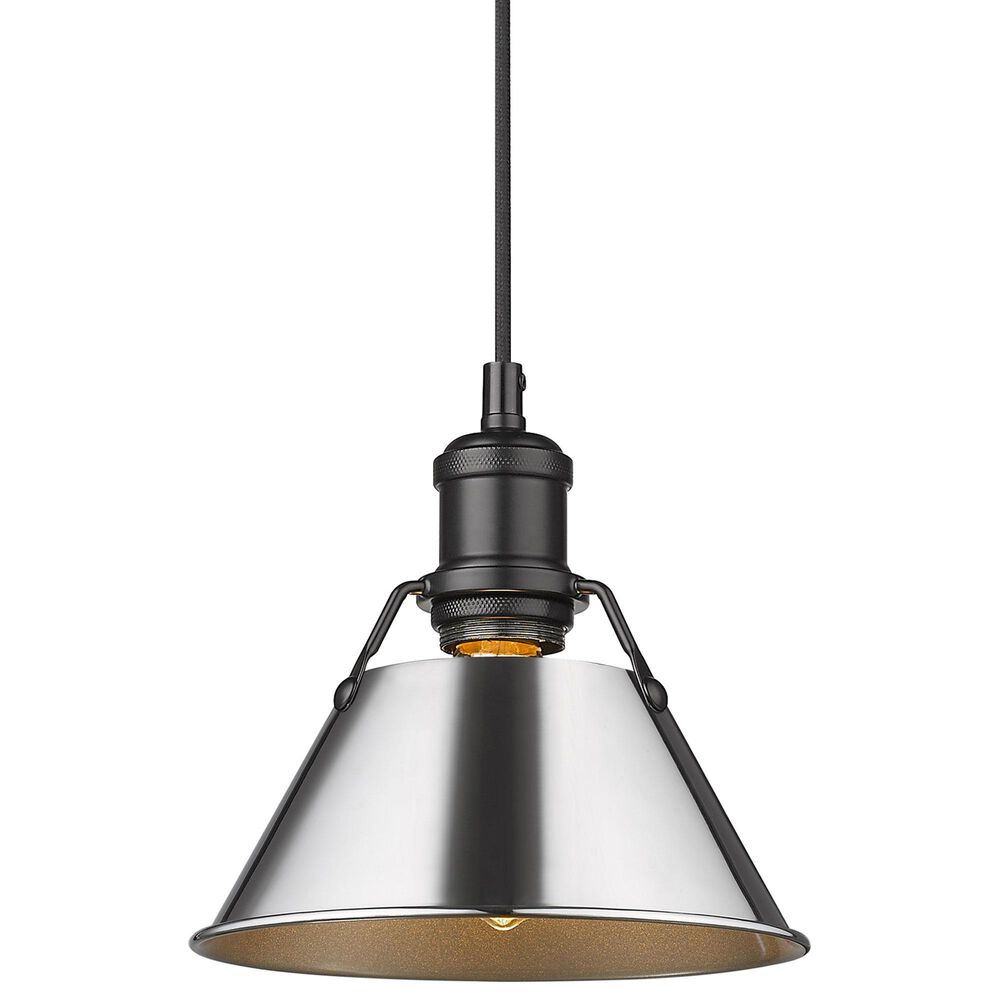 Golden Lighting Orwell 1-Light Small Pendant with Chrome Shade in Matte Black, , large