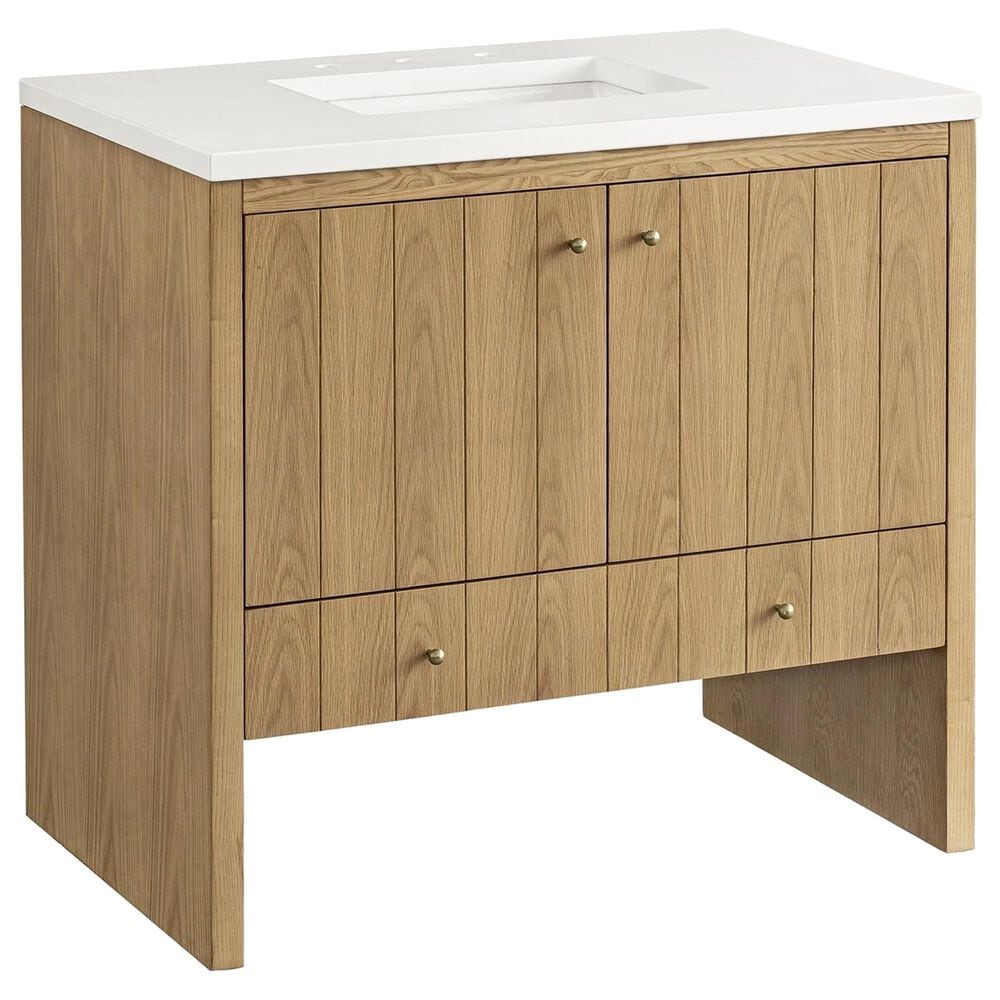 James Martin Vanities Hudson 36" Single Bathroom Vanity in Light Natural Oak with 3 cm White Zeus Quartz Top and Rectangular Sink, , large