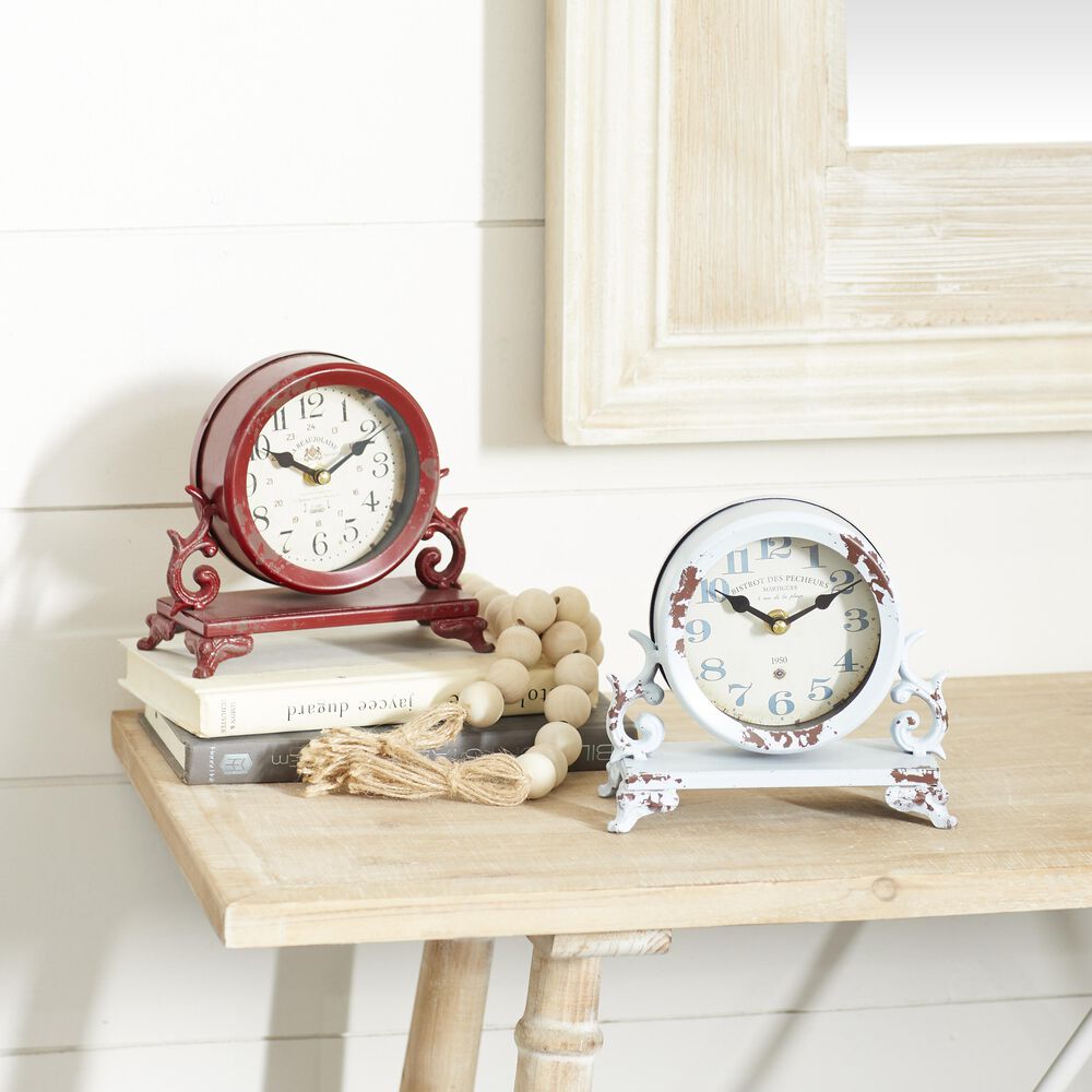 Maple and Jade Vintage Metal Clocks (Set of 2), , large