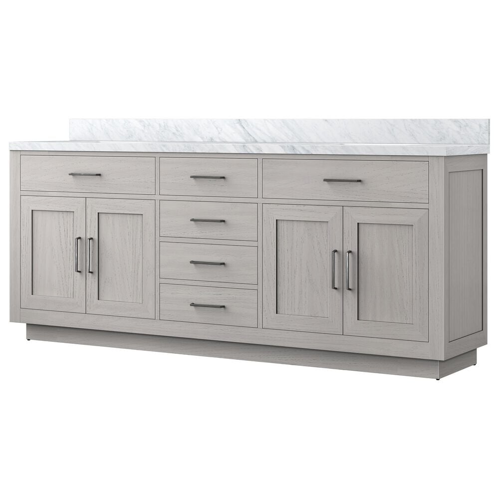 Lexora Home Abbey 80" Double Bathroom Vanity in White Oak with 2 cm White Carrara Marble Top and Rectangular Sinks, , large