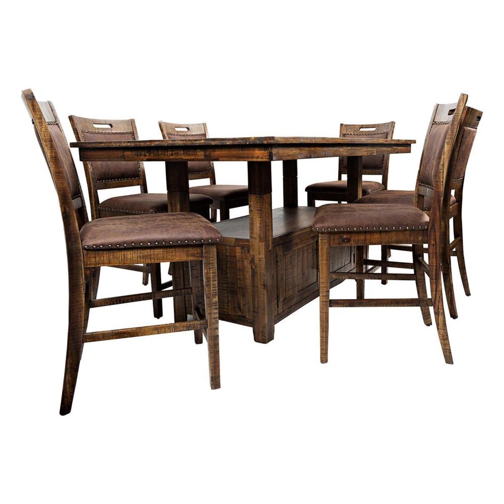 Waltham Cannon Valley Adjustable 7-Piece Counter Height Dining Set in Medium Brown, , large