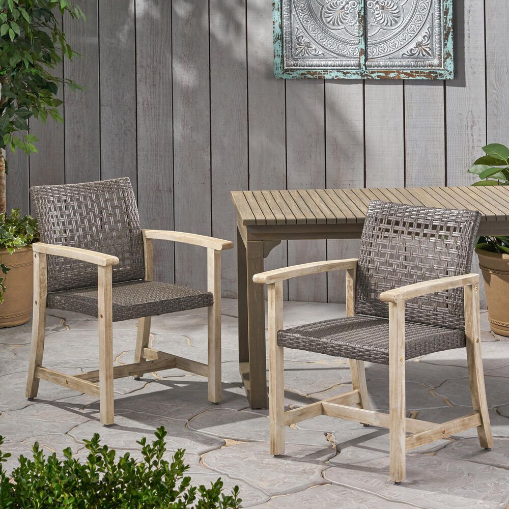 Hearth and Haven Hampton Outdoor Dining Chair in Black and Light Grey (Set of 2), , large