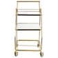 Maple and Jade 3-Shelf Bar Cart with Side Guards and Handle in Polished Gold and Transparent, , large